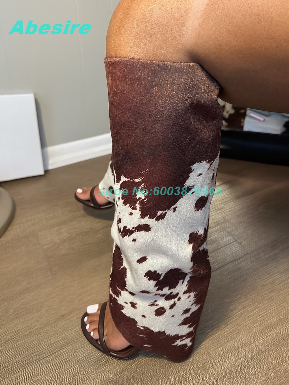 Women Shoes Boots - Sandali Stivali in Pelle Scamosciata con