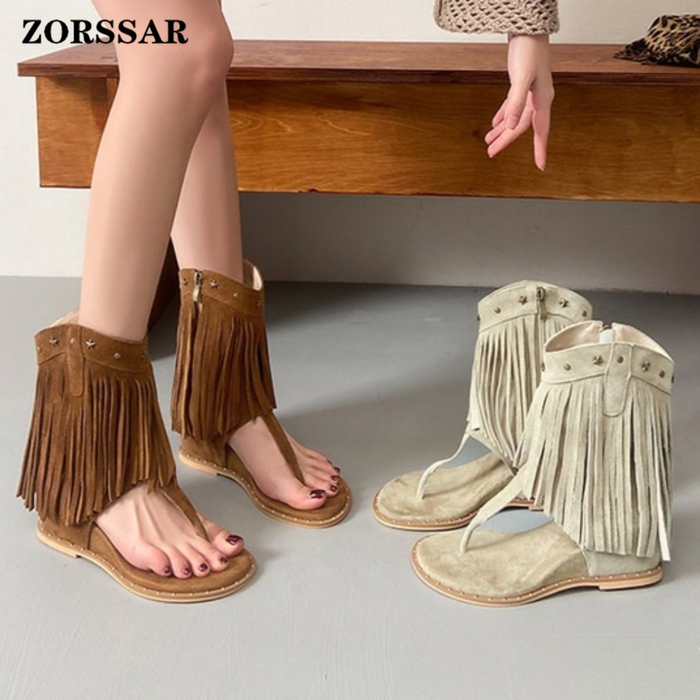 Women Shoes Boots - Sandali con zeppa e frange da