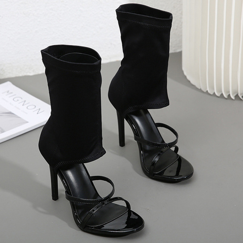 Women Shoes Boots - Sandali Stivali Alti in Tessuto Elastico