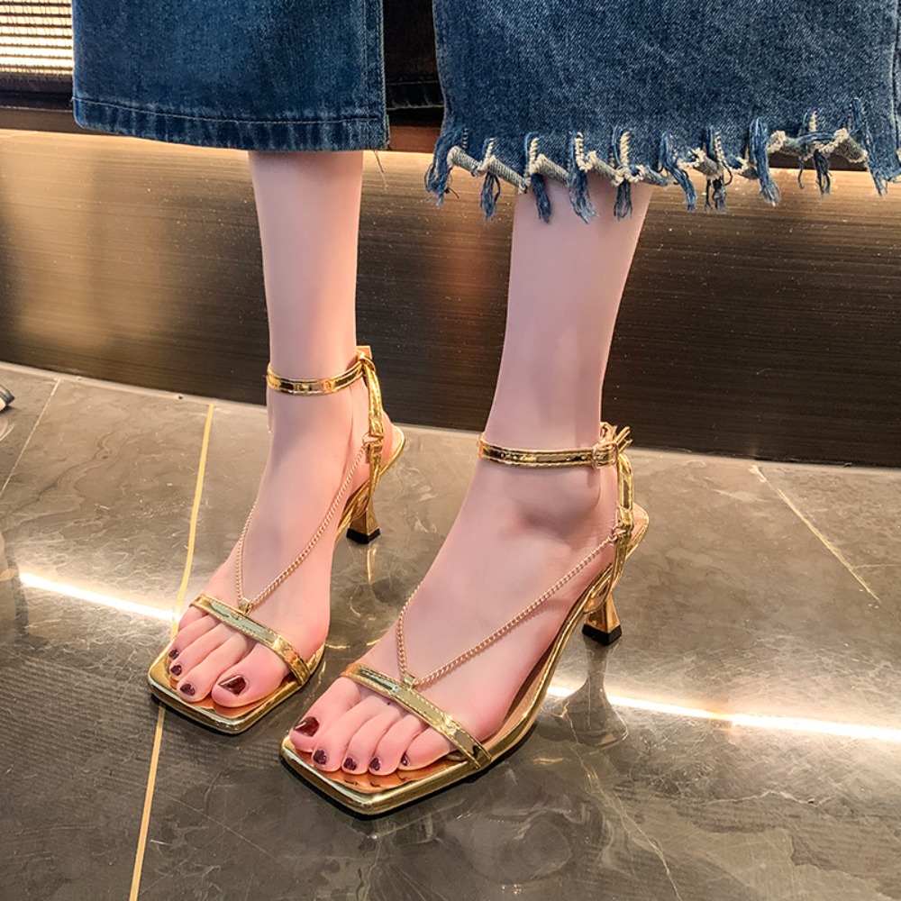Gold Chain Sandal - Sandali con tacco alto sexy con