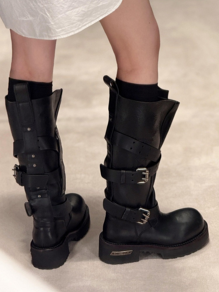 Women'S Shoes Paris - Stivali da Moto in Pelle Nera